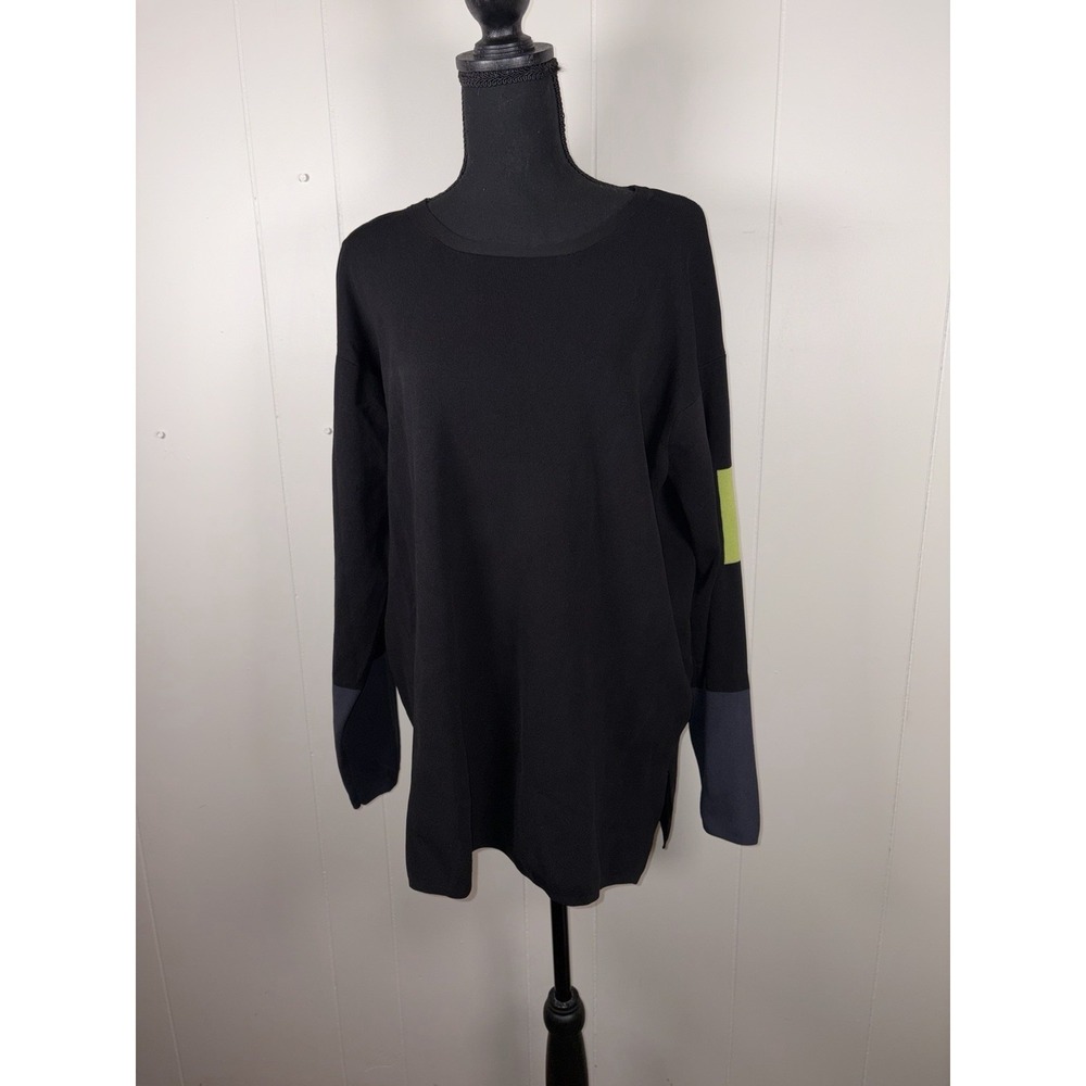 debra deroo color block sweater black green silk nylon